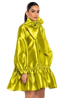 PUFF SLEEVE DROP WAIST MINI DRESS -AKIRA Shop puff sleeve drop waist mini dress green 2 2