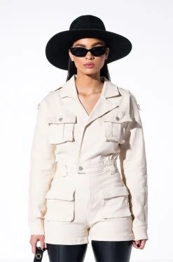 READY FOR ANYTHING LONG SLEEVE UTILITY ROMPER -AKIRA Shop ready for anything long sleeve utility romper ivory 4 4