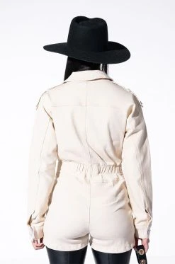 READY FOR ANYTHING LONG SLEEVE UTILITY ROMPER -AKIRA Shop ready for anything long sleeve utility romper ivory 6 6