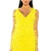 RENDEZVOUS SLEEVELESS FEATHER MINI DRESS IN YELLOW -AKIRA Shop rendezvous sleeveless feather mini dress in yellow yellow 1 1