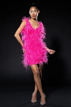 Alternative view of RENDEZVOUS SLEEVELESS FEATHER MINI DRESS IN PINK
