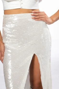 RESOLUTIONS SEQUIN SLIT MAXI SKIRT -AKIRA Shop resolutions sequin slit maxi skirt white 7 7