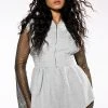 RIDE OR DIE RHINESTONE SLEEVE HOODED ROMPER -AKIRA Shop ride or die rhinestone sleeve hooded romper grey 1 1