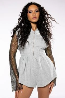 RIDE OR DIE RHINESTONE SLEEVE HOODED ROMPER