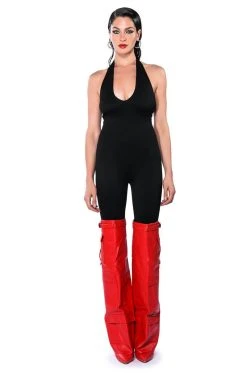 SHES SLEEK DOUBLE LAYER HALTER CATSUIT -AKIRA Shop shes sleek double layer halter catsuit black 10 10