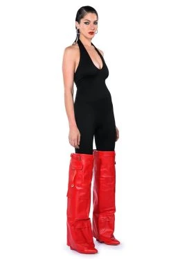 SHES SLEEK DOUBLE LAYER HALTER CATSUIT -AKIRA Shop shes sleek double layer halter catsuit black 11 11