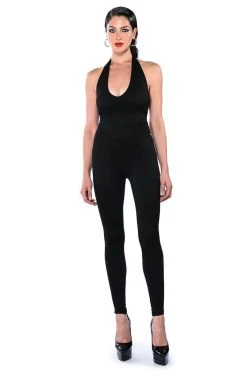 SHES SLEEK DOUBLE LAYER HALTER CATSUIT -AKIRA Shop shes sleek double layer halter catsuit black 12 12