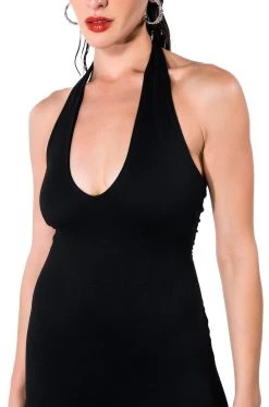 SHES SLEEK DOUBLE LAYER HALTER CATSUIT -AKIRA Shop shes sleek double layer halter catsuit black 16 16