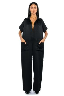 Alternative view of SILENT DREAMER SHORT SLEEVE SATIN JUMPSUIT