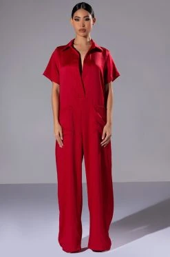 SILENT DREAMER SHORT SLEEVE SATIN JUMPSUIT
