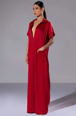 Alternative view of SILENT DREAMER SHORT SLEEVE SATIN JUMPSUIT
