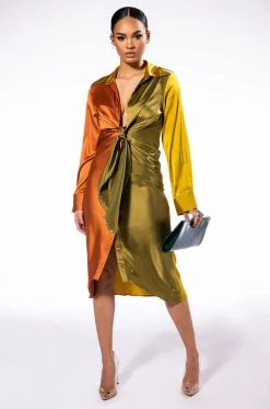 SIMPLY DIVINE DRAPED SATIN MIDI DRESS
