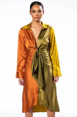 Alternative view of SIMPLY DIVINE DRAPED SATIN MIDI DRESS