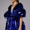 SUPERSTAR METALLIC V NECK MINI DRESS -AKIRA Shop superstar metallic v neck mini dress royal blue 1 1