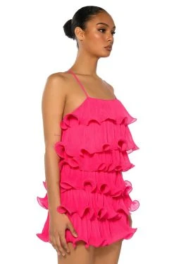 Alternative view of SWEETIE PLEATED RUFFLE SLEEVELESS MINI DRESS