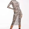 SWIRL PRINT MESH LONG SLEEVE MIDI DRESS -AKIRA Shop swirl print mesh long sleeve midi dress green multi 1 1