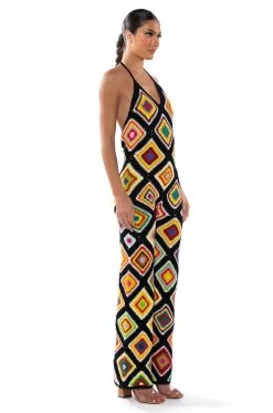 THE WAY YOU GROOVE CROCHET HALTER JUMPSUIT -AKIRA Shop the way you groove crochet halter jumpsuit black multi 3 3 c1