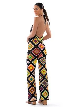 THE WAY YOU GROOVE CROCHET HALTER JUMPSUIT -AKIRA Shop the way you groove crochet halter jumpsuit black multi 4 4 c1