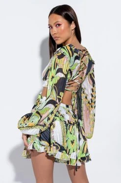 TOO GOOD TO YA ROMPER WITH CUT OUTS -AKIRA Shop too good to ya romper with cut outs green multi 2 2