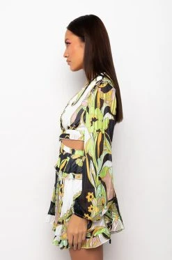 TOO GOOD TO YA ROMPER WITH CUT OUTS -AKIRA Shop too good to ya romper with cut outs green multi 5 5