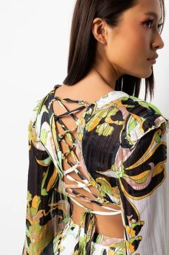 TOO GOOD TO YA ROMPER WITH CUT OUTS -AKIRA Shop too good to ya romper with cut outs green multi 7 7